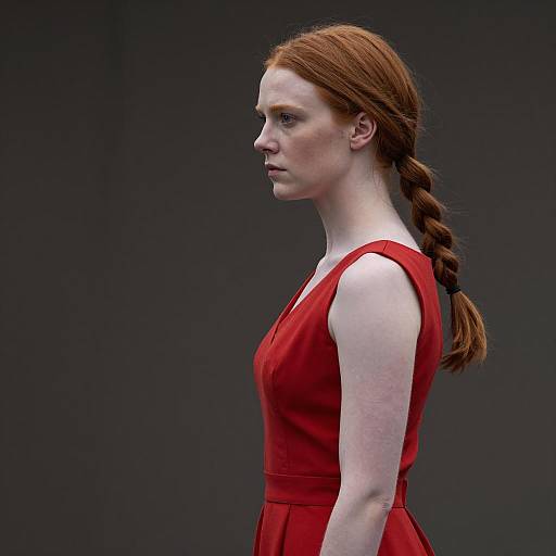 Serious Woman in Red Dress Portrait