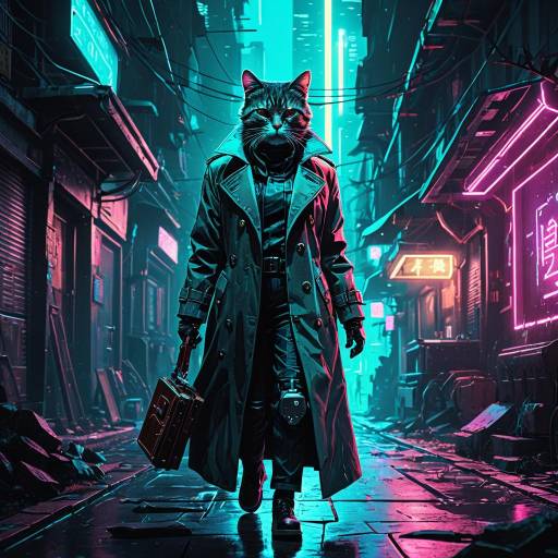 Cyberpunk Cat Detective in Neon Glow
