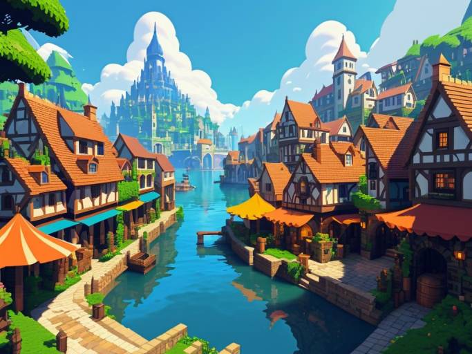 Vibrant Pixel Art: Tolkien's Port Town