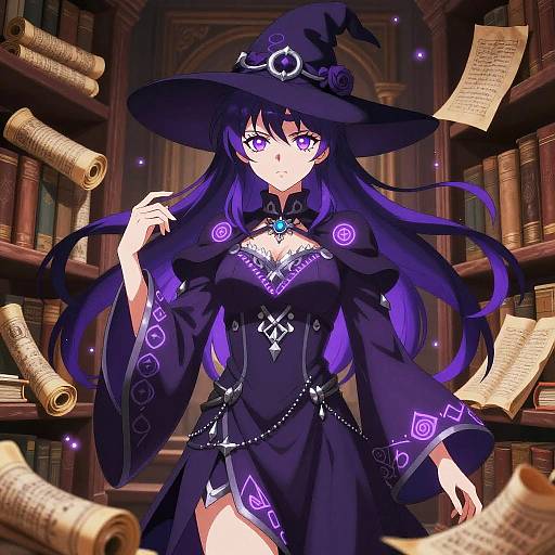 Purple Witch in Mystical Library