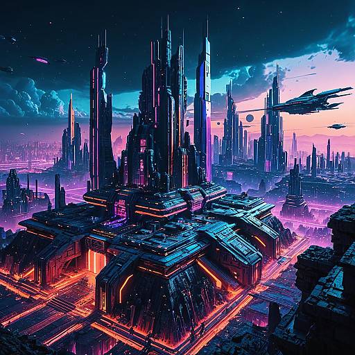 Futuristic Flying City on Ancient Ruins