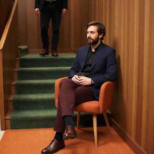 Man Sitting in Orange Chair Holding Glass