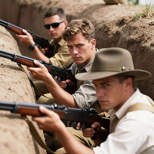 Soldiers in Trench Under Sunlight