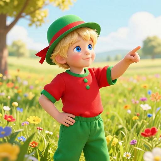 Confident Blonde Boy in Sunny Meadow