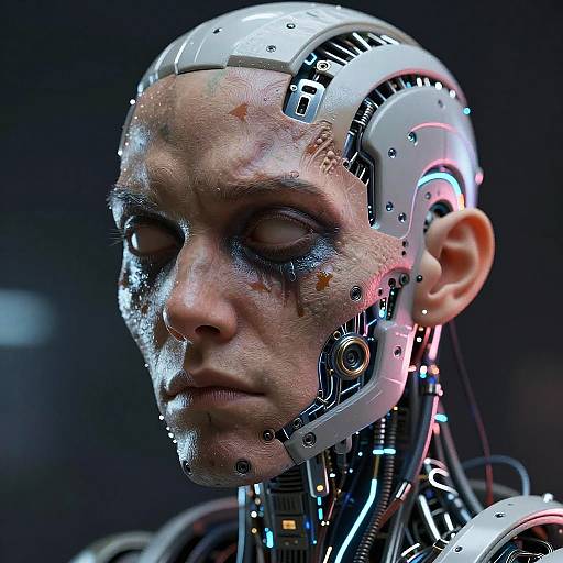 Cyberpunk Contorted Face with Neon Accents