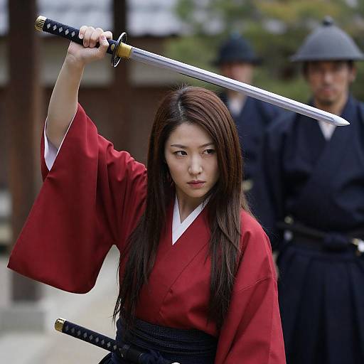 Intense Japanese Warrior in Traditional Kimono