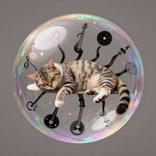 Ten-Tailed Cat on Floating Bubble