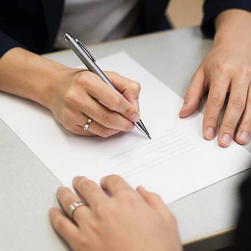 Hands Signing Document with Ring