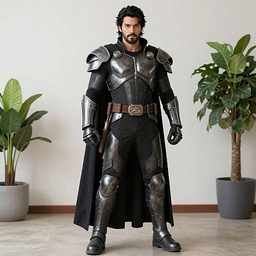 Cyborg Warrior in Armor and Cape