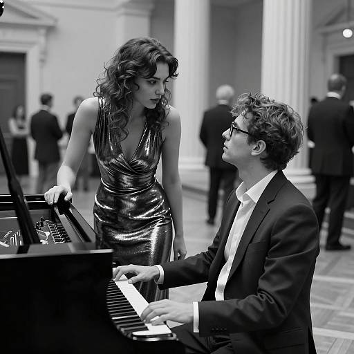 Elegant Duo in a Grand Hall