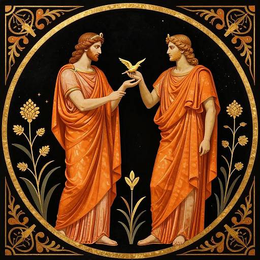 Ancient Greek Figures with Golden Bird