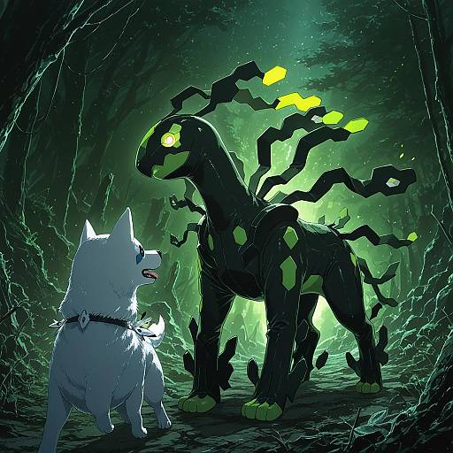 Illustration of Zygarde, pokemon in the style of Muromaki