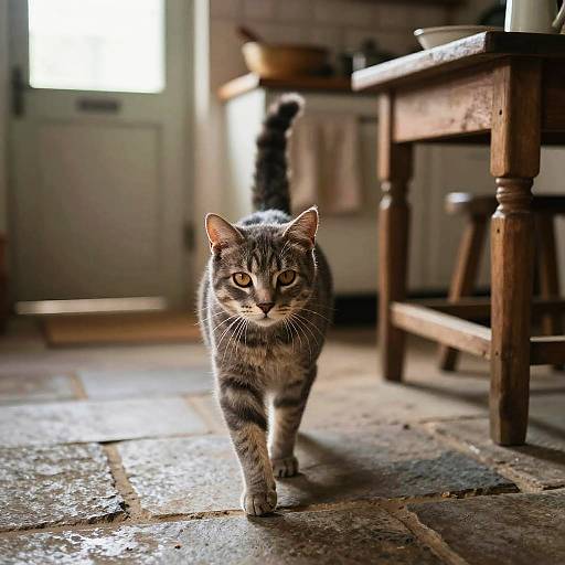 Confident Gray Tabby in Rustic Kitchen