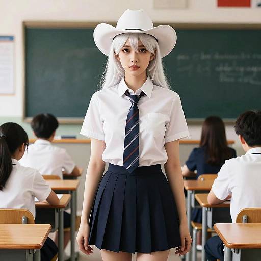 Stunning Classroom Scene with White-Haired Woman