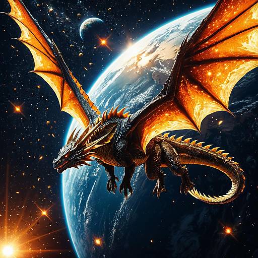 Majestic Dragon Flying in Outer Space
