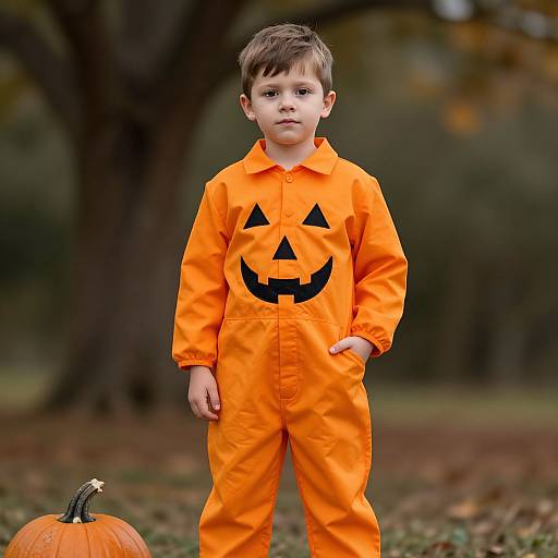 Boy in Orange Pumpkin Jumpsuit