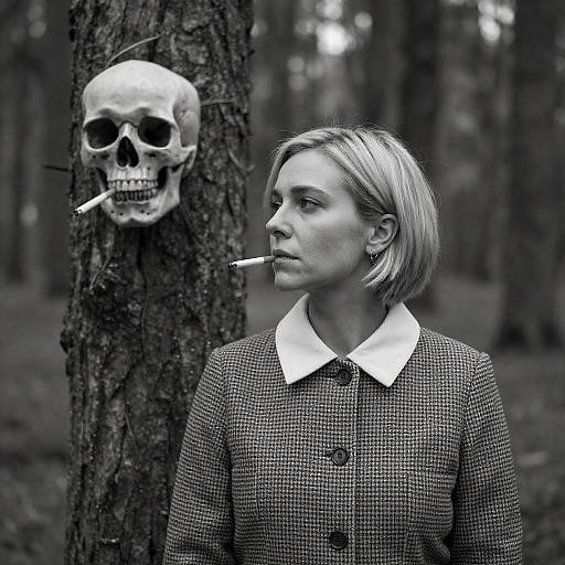 Noir Woman in Forest with Skull