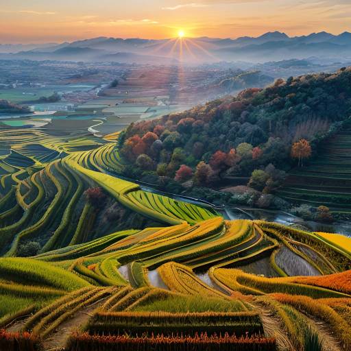 Autumn Landscape with Terraced Rice Fields