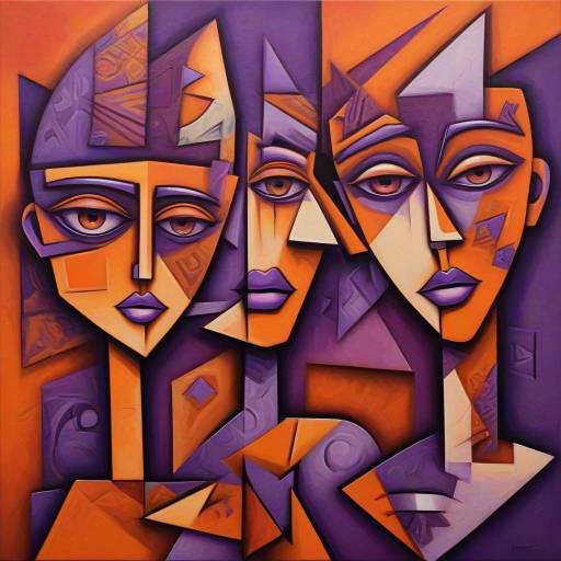 Vibrant Cubist Abstract Faces Painting