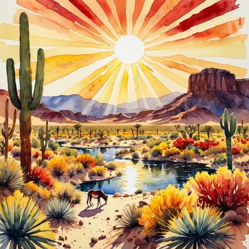 Colorful Desert Oasis Watercolor