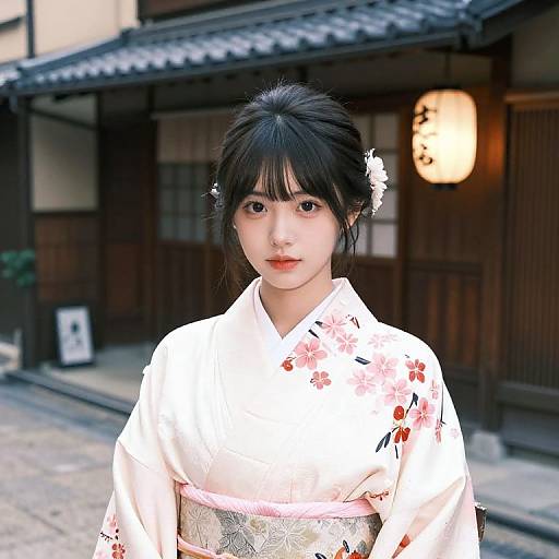 Cinematic Modern Japanese Girl in Hanbok Kimono