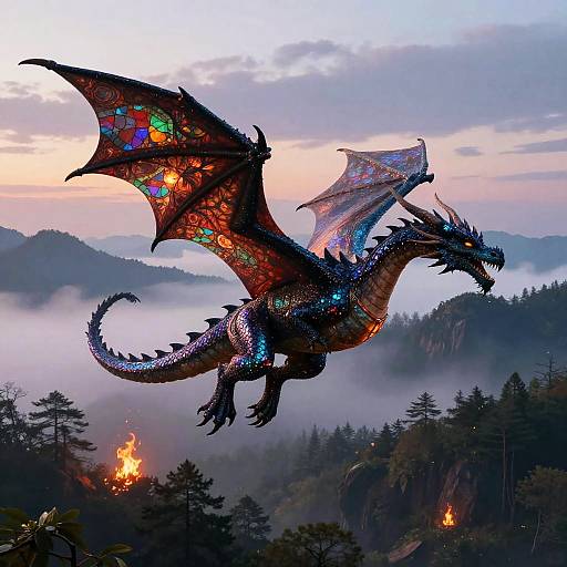 Majestic Dragon Over Misty Mountains