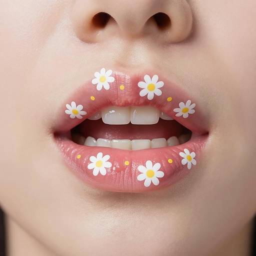 Vibrant Lips with Floral Pattern Close-Up