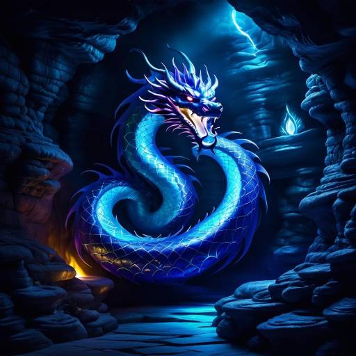 Blue Djinn-Naga Hybrid in Underground Cavern