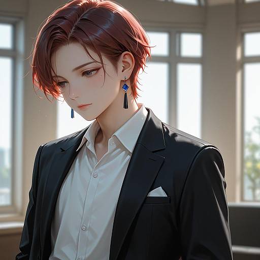 Formal Young Man with Earrings Indoors