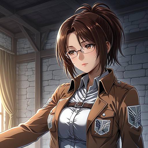 Illustration of Hange zoe, shingeki no kyojin in the style of Steed (steed enterprise)