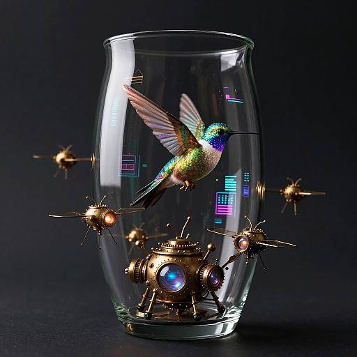 Steampunk Hummingbird Drones in Vase