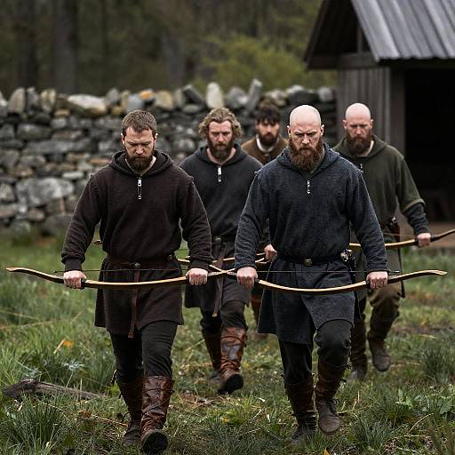 Medieval Bearded Hunters in Forest