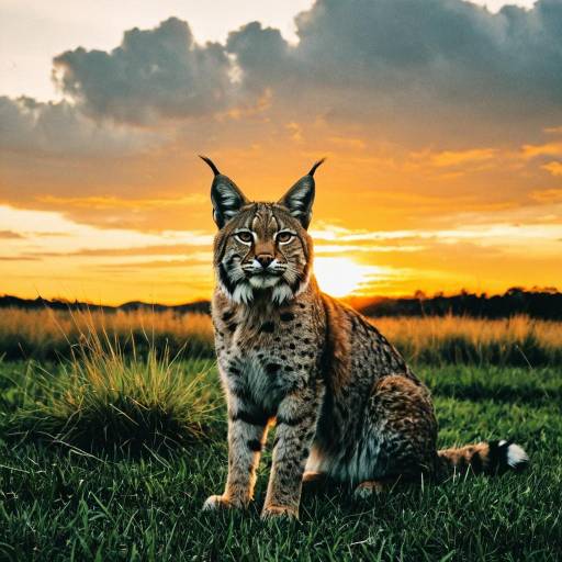 Bobcat at Sunset in Grassland