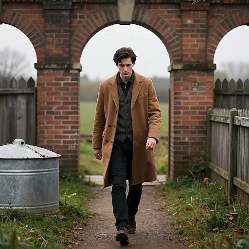 Serious Man in Long Coat Walking