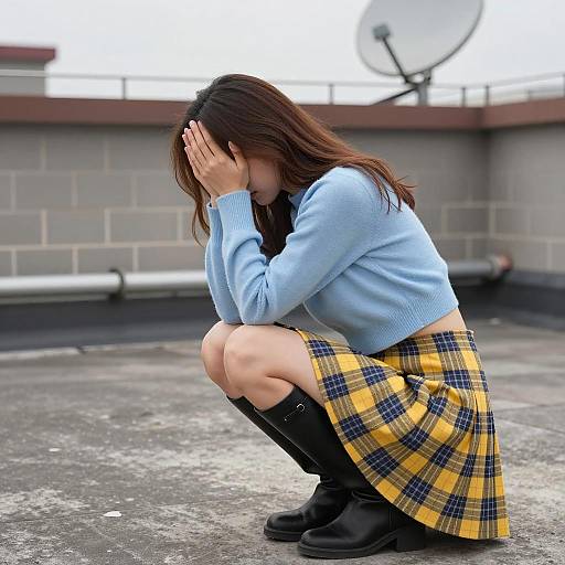 Woman on Rooftop in Stylish Attire