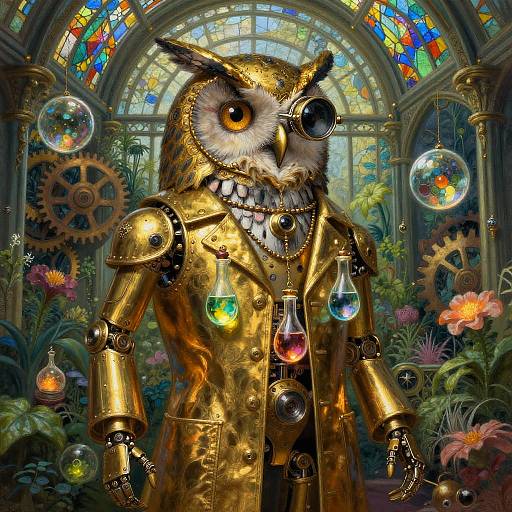 Automaton Alchemist Owl in Clocktower Greenhouse