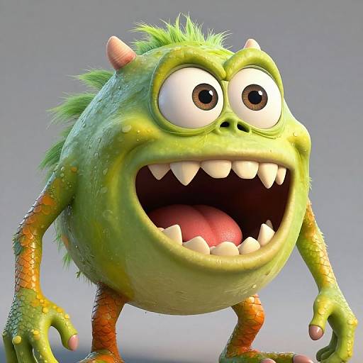 Cartoon Green Monster with Sharp Teeth