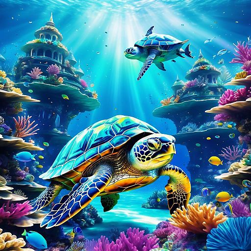 Majestic Underwater Turtle in Digital Art Majestic Underwater Turtle in Digital Art