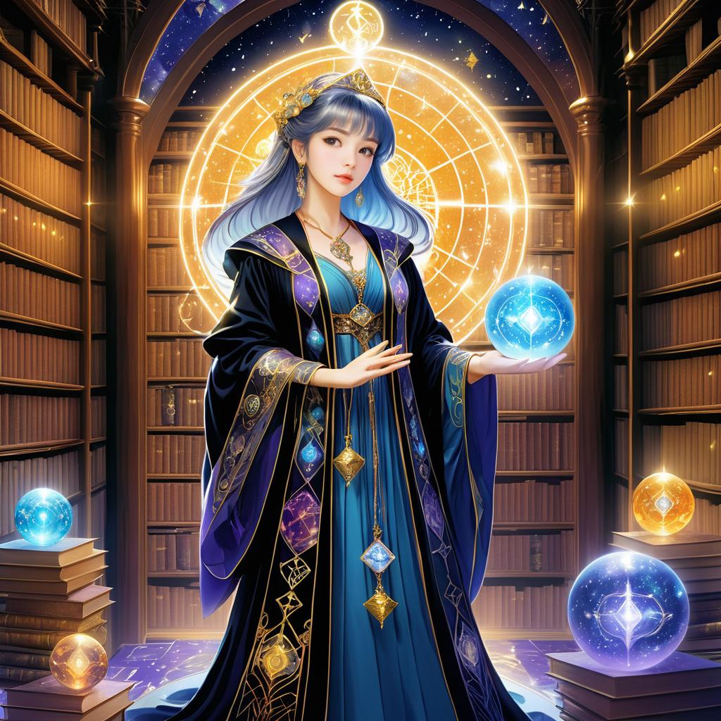 Enchanting Sorceress in a Magical Library