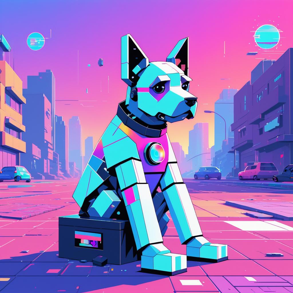 Hysterical Robot Dog in Cyberpunk Setting