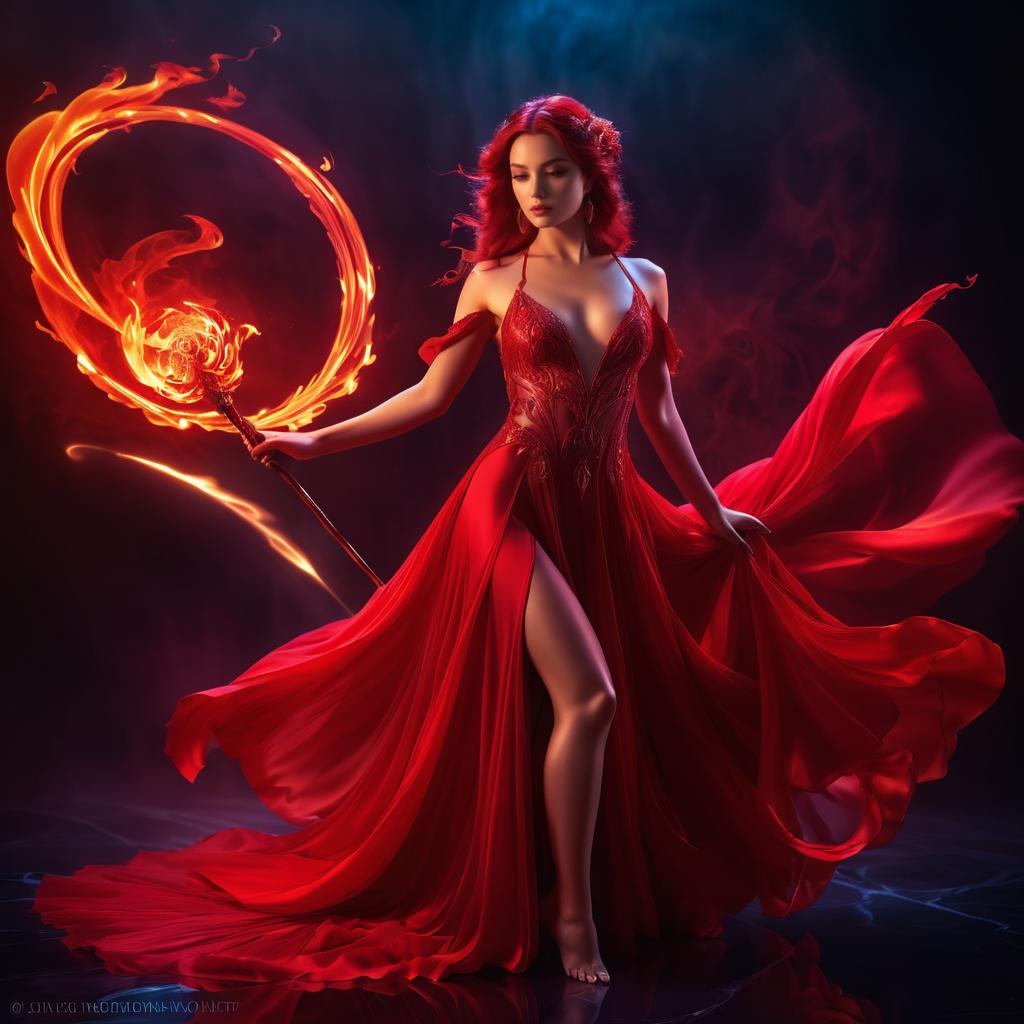 Ethereal Fire Spirit in Crimson Gown