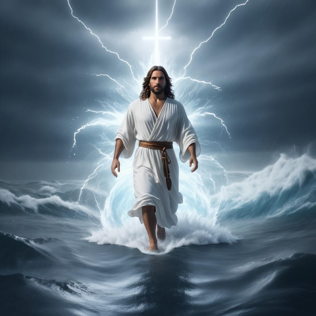 Jesus Walking on Water in Storm