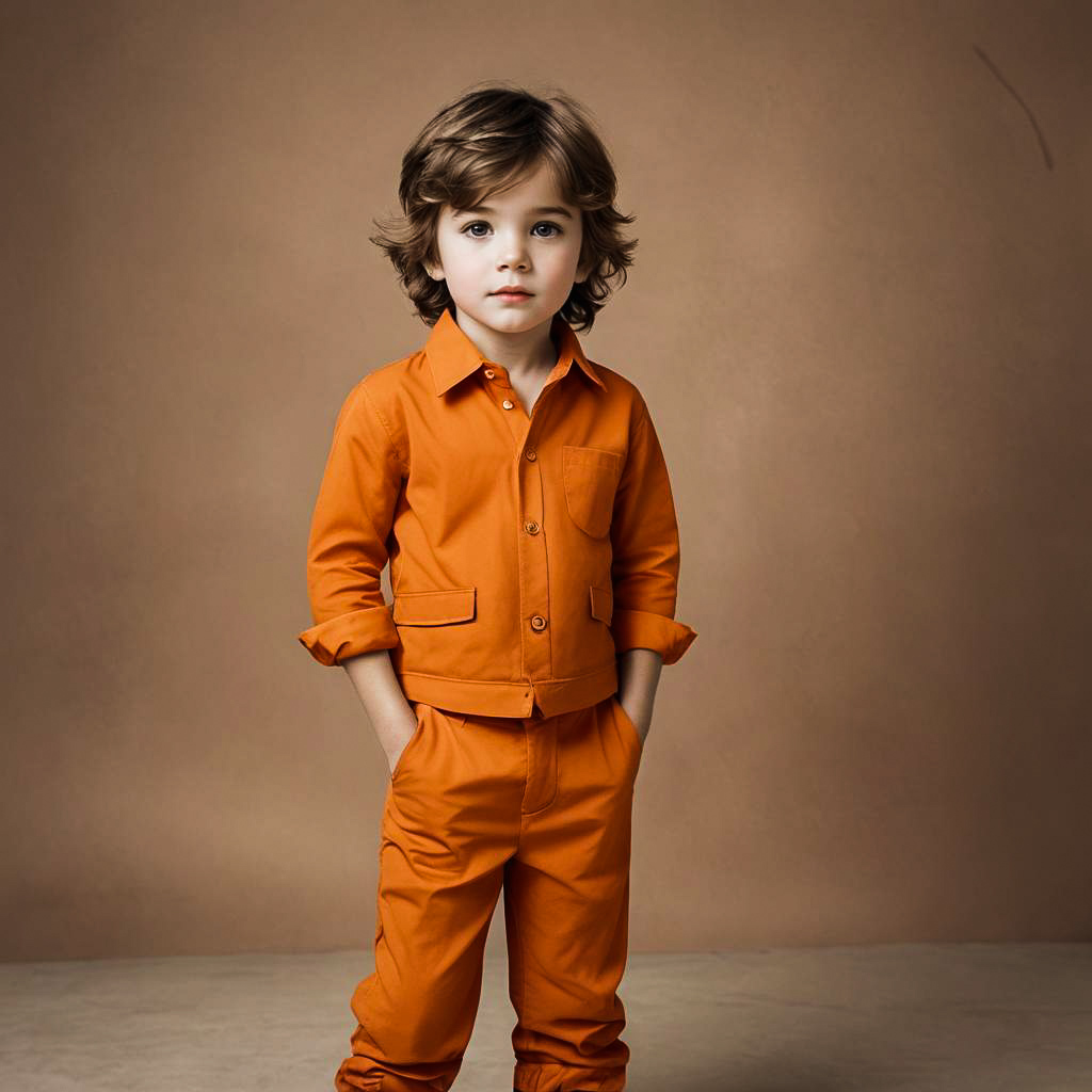 Curious Boy in Orange Outfit Portrait