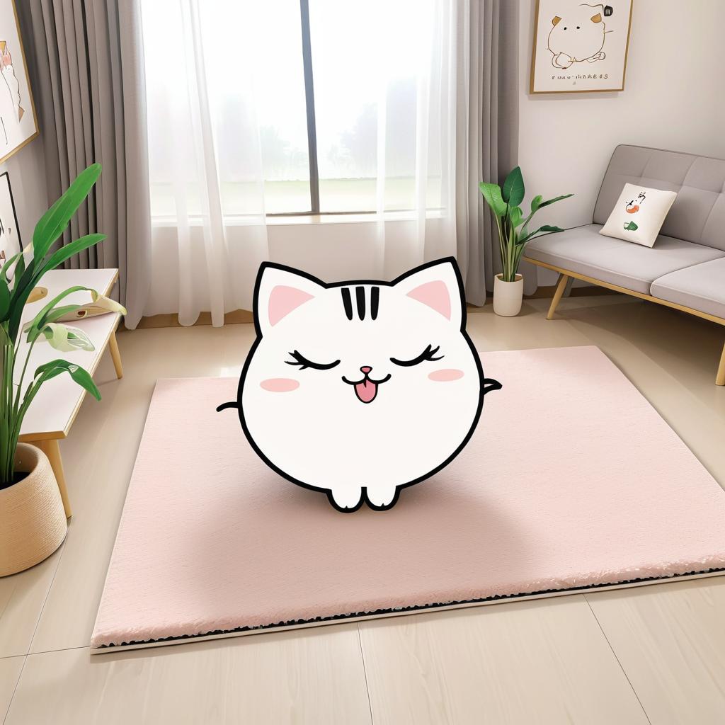 Adorable Cartoon Cat in Cozy Living Room