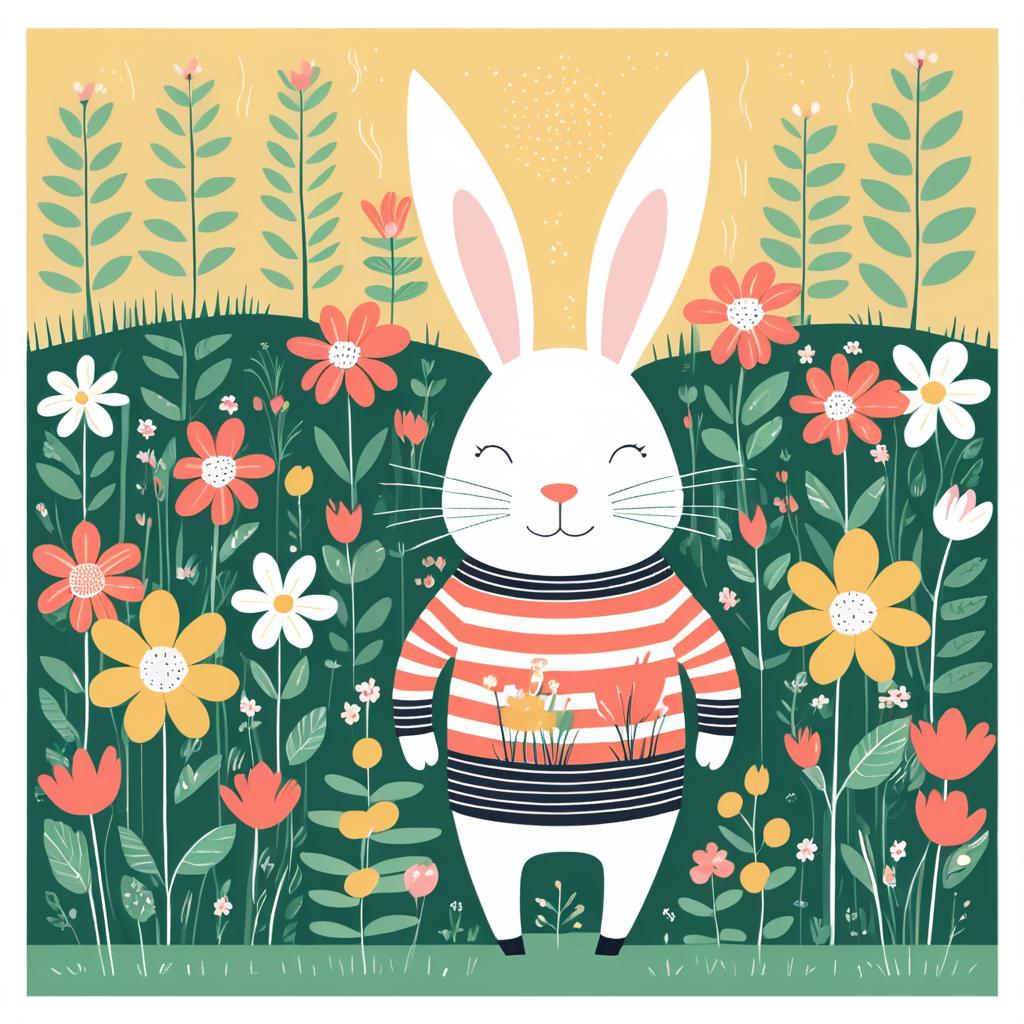 Cheerful Rabbit in Blooming Garden Art