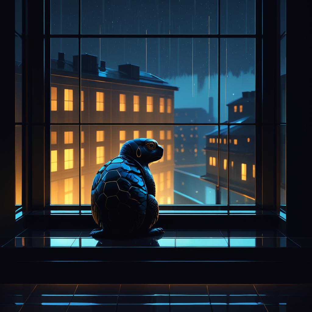 Moody Tortoise on Rainy Windowsill