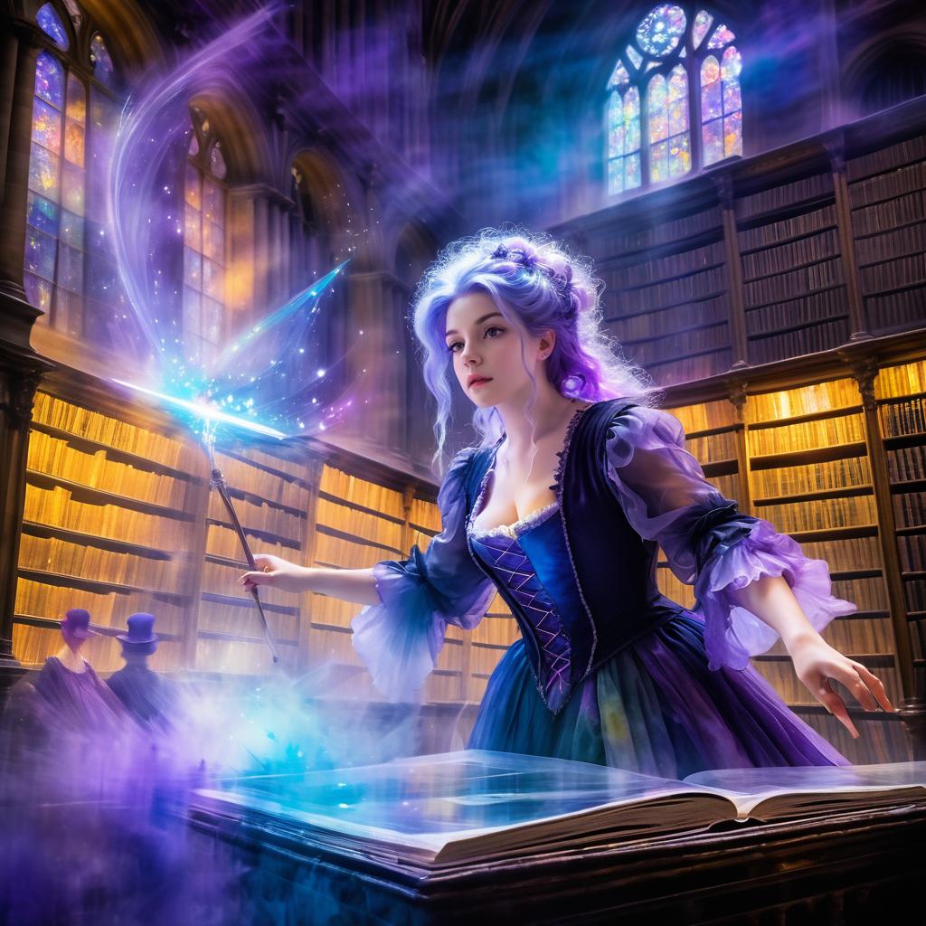 Lavender-Haired Witch in Mystic Library