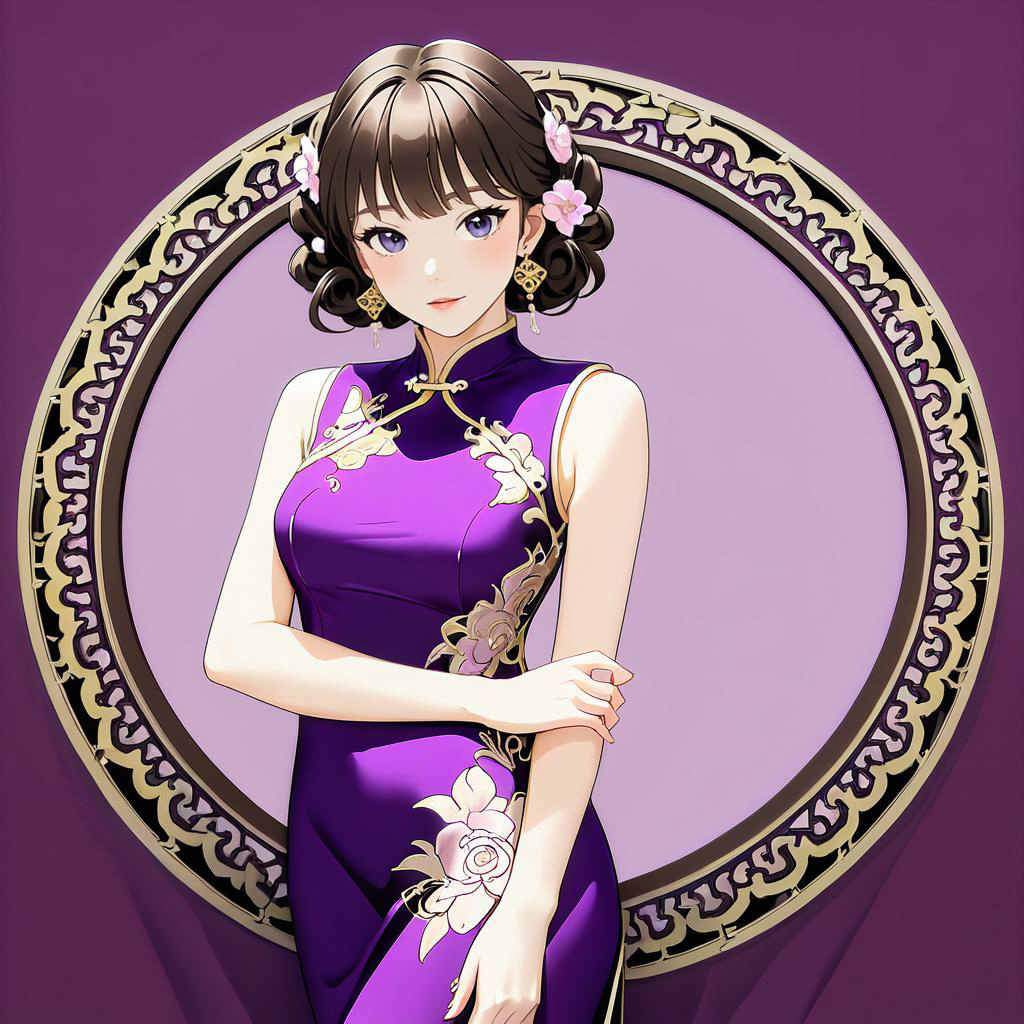 Elegant Lady in Purple Cheongsam Style