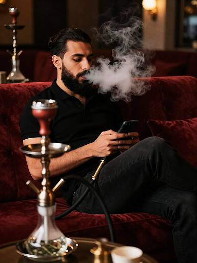 Man Smoking Shisha in Lounge