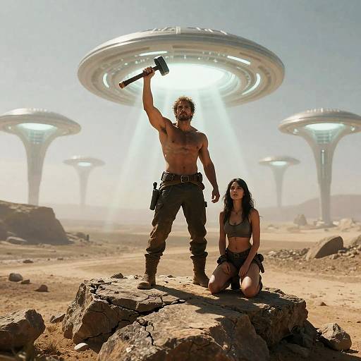 Futuristic Triumph in a Desolate Landscape